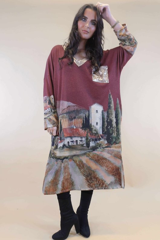 Ezra T Shirt Midi Dress Tuscan Burgundy ' /11=